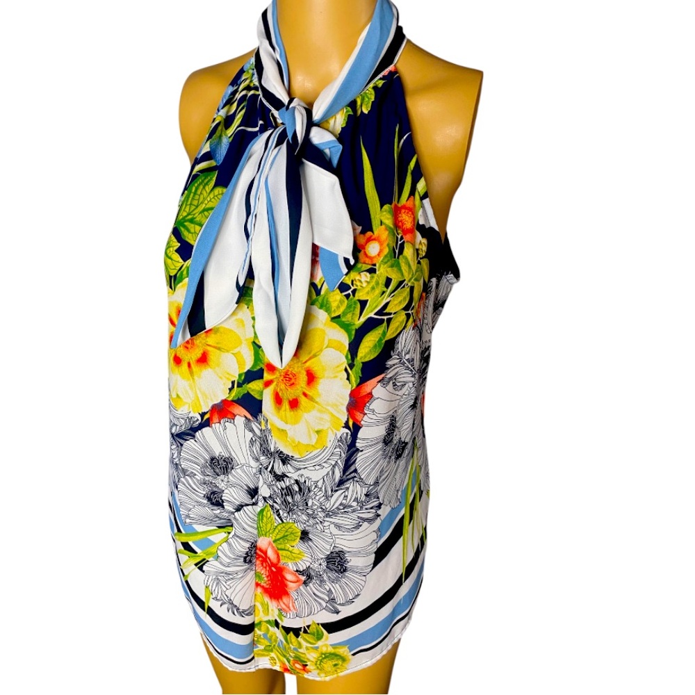7th Avenue Design Studio New York & Company Halter Top M Floral & Striped M
